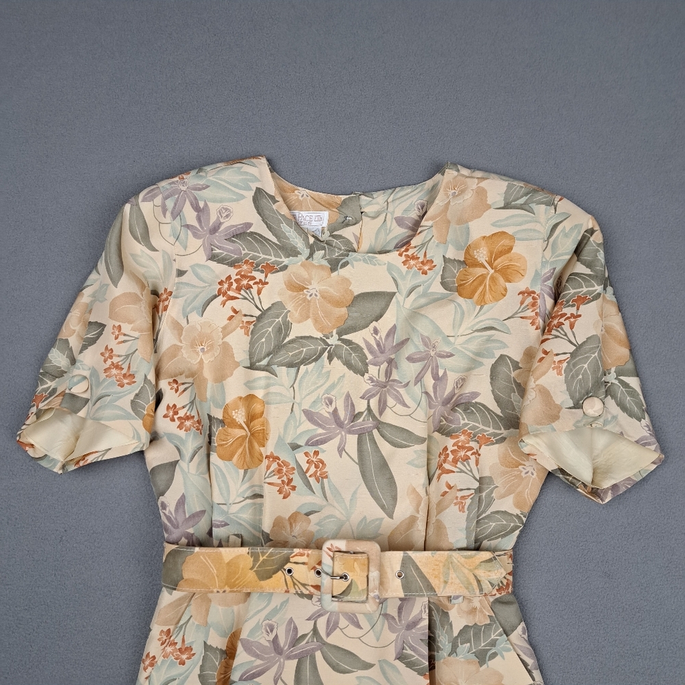 Vintage Silk Dress Womens 6P Floral Print Neutral Tones Barrie Pace Prarie Wife‎ - Picture 10 of 14